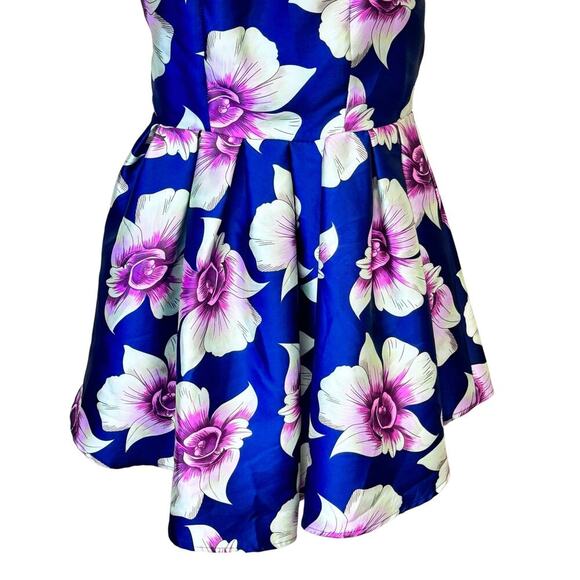 DEPRI Blue Pink Floral Mini Dress Crisscross Spaghetti Straps Sz S/M - Picture 4 of 8